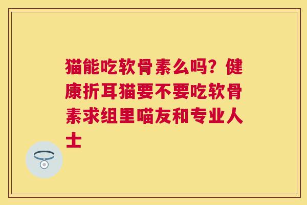 猫能吃软骨素么吗?健康折耳猫要不要吃软骨素求组里喵友和专业人士