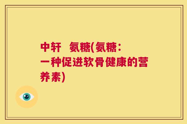 中轩 氨糖(氨糖:一种促进软骨健康的营养素) 中轩 氨糖(氨糖:一种促进软骨健康的营养素)