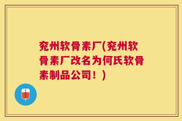 兖州软骨素厂(兖州软骨素厂改名为何氏软骨素制品公司！)