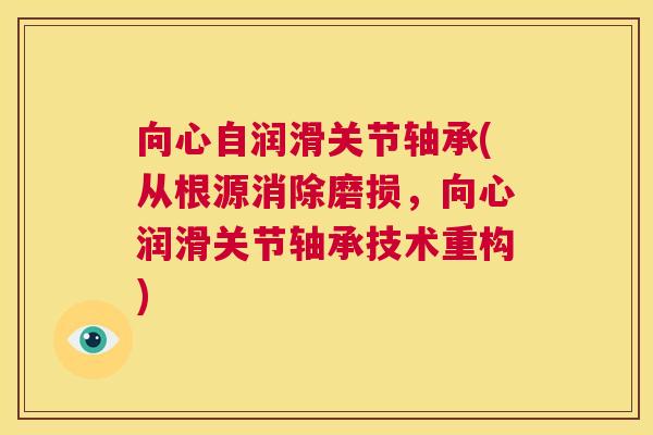 向心自润滑关节轴承(从根源消除磨损，向心润滑关节轴承技术重构)