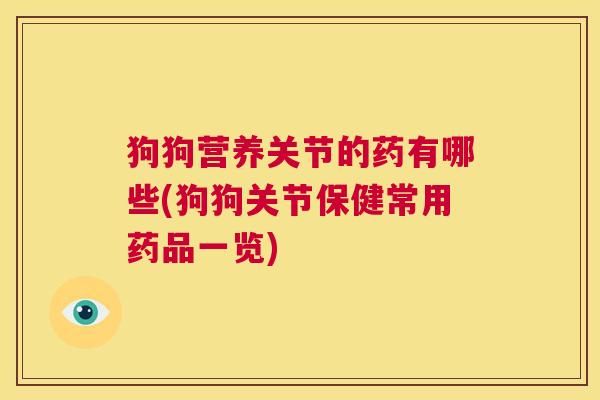 狗狗营养关节的药有哪些(狗狗关节保健常用药品一览)