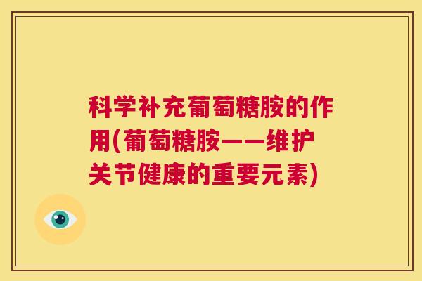 科学补充葡萄糖胺的作用(葡萄糖胺——维护关节健康的重要元素)