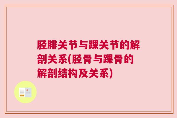 胫腓关节与踝关节的解剖关系(胫骨与踝骨的解剖结构及关系)