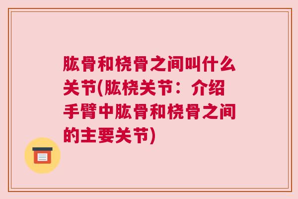 肱骨和桡骨之间叫什么关节(肱桡关节:介绍手臂中肱骨和桡骨之间的主要关节)