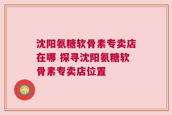 沈阳氨糖软骨素专卖店在哪 探寻沈阳氨糖软骨素专卖店位置