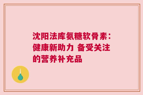沈阳法库氨糖软骨素：健康新助力 备受关注的营养补充品
