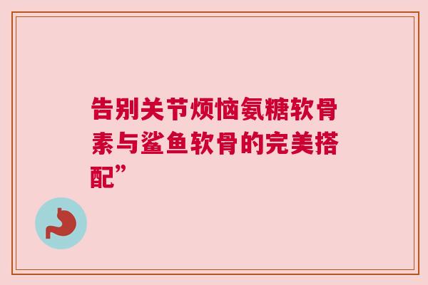 告别关节烦恼氨糖软骨素与鲨鱼软骨的完美搭配”