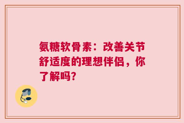 氨糖软骨素：改善关节舒适度的理想伴侣，你了解吗？