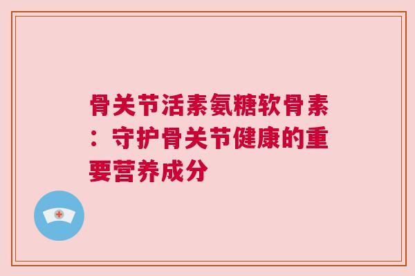 骨关节活素氨糖软骨素：守护骨关节健康的重要营养成分