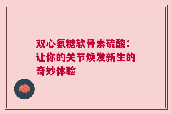 双心氨糖软骨素硫酸：让你的关节焕发新生的奇妙体验