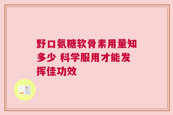 野口氨糖软骨素用量知多少 科学服用才能发挥佳功效